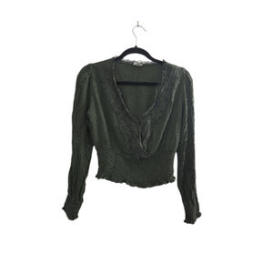 SELFIE JUNIORS BOHO LACE GREEN BLOUSE TOP SZ Medium Crop